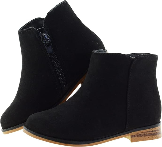 LseLom Girls Ankle Boots for Toddler/Little Kids - Brown, Suede, Zipper, Low-Top, Flat Heel, Casu... | Amazon (US)