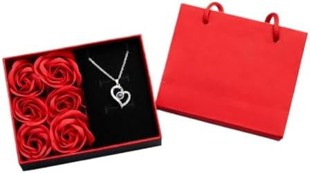Kit Colar Coração Eu Te Amo 100 Idiomas com 6 Rosas Eternas Caixa Presenteável Romântico | Amazon (BR)
