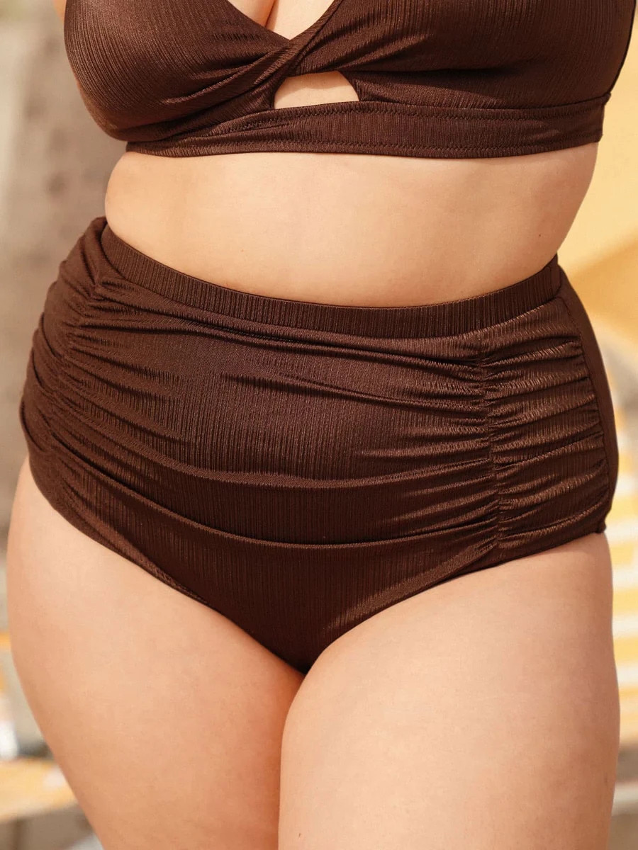 Coffee Ruched Plus Size Bikini Bottom & Reviews - Coffee - Sustainable Plus Size Bikinis | BERLOO... | BERLOOK