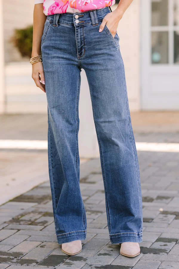 Judy Blue: Make You Move Medium Wash Wide Leg Jeans | The Mint Julep Boutique