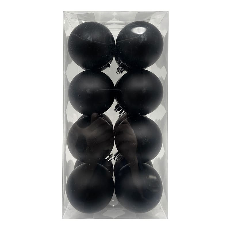 16-Count Matte Black Shatterproof Ornaments, 70mm | At Home