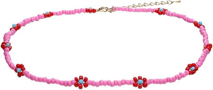 Daisy Flower Boho Coloful Beaded Choker Necklace for Women, Handmade Cute Necklace Seed Bead Beac... | Amazon (US)