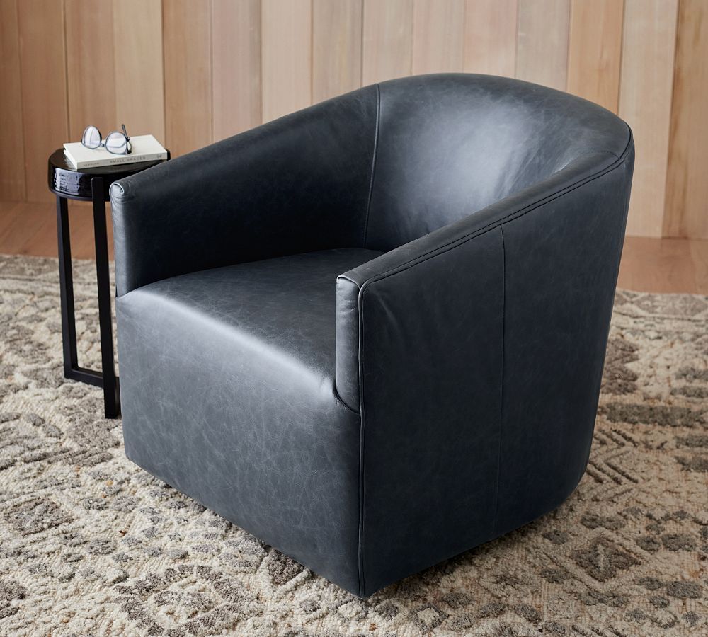 Baldwin Leather Swivel Chair | Pottery Barn (US)