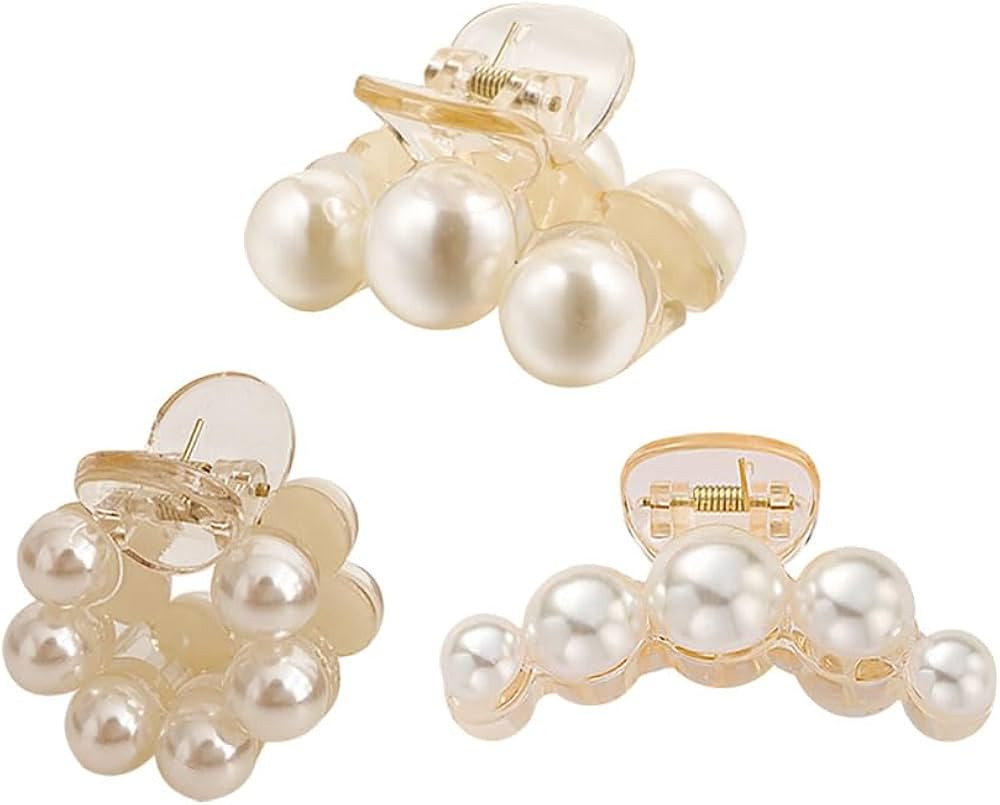 3 Pcs Faux Pearl Hair Claw Clips Small Pearl Jaw Hair Clips Pearl Claw Hair Clasps Pearl Banana C... | Amazon (US)