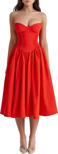 Elizabeth Strapless Corset Fit & Flare Midi Dress | Nordstrom