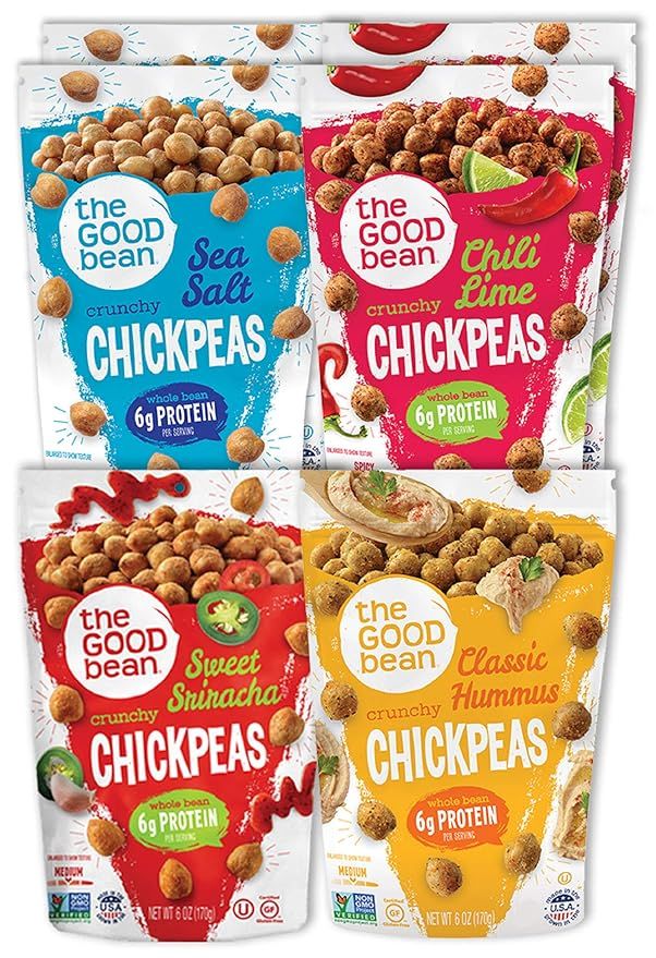 The Good Bean Crunchy Chickpeas Snacks, Variety Pack, 6 Ounce, 6 Count | Amazon (US)