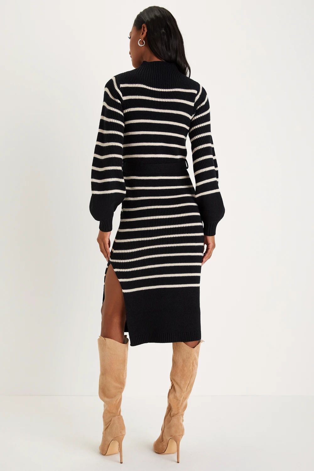 Stripe Things Up Black Striped Mock Neck Bodycon Sweater Dress | Lulus (US)