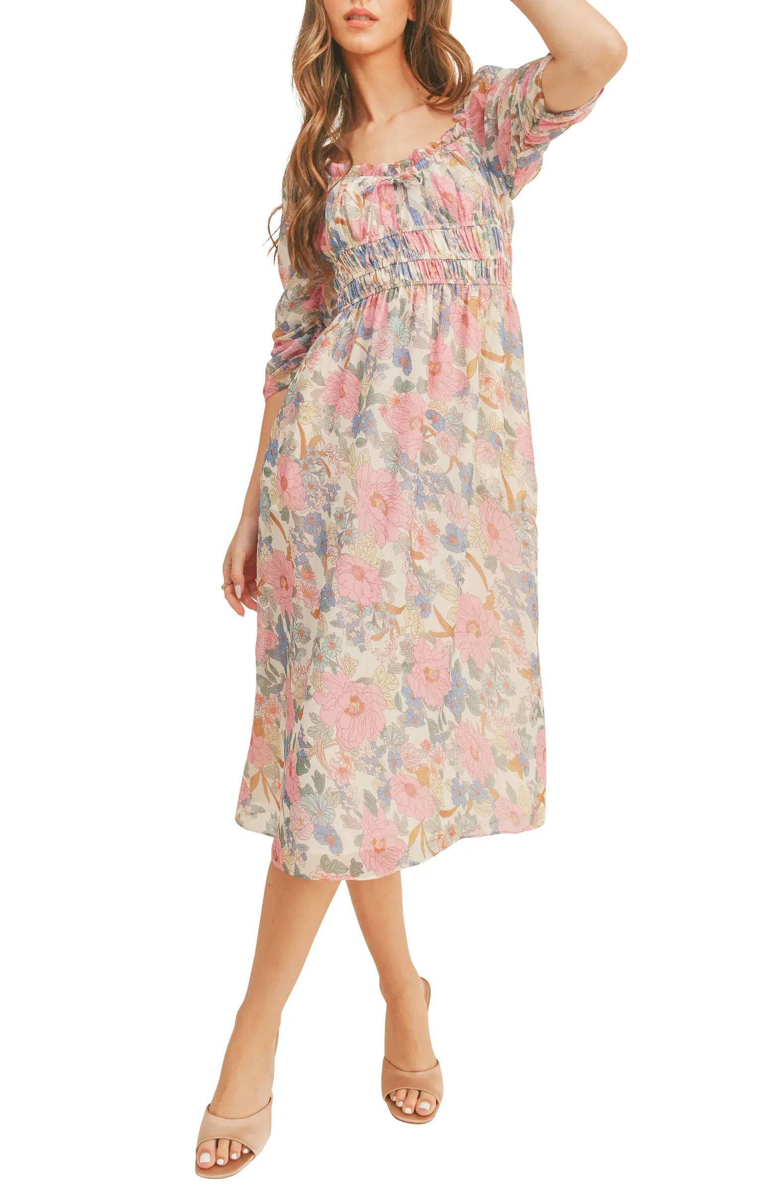 Lush Floral Empire Waist Midi Dress | Nordstromrack | Nordstrom Rack