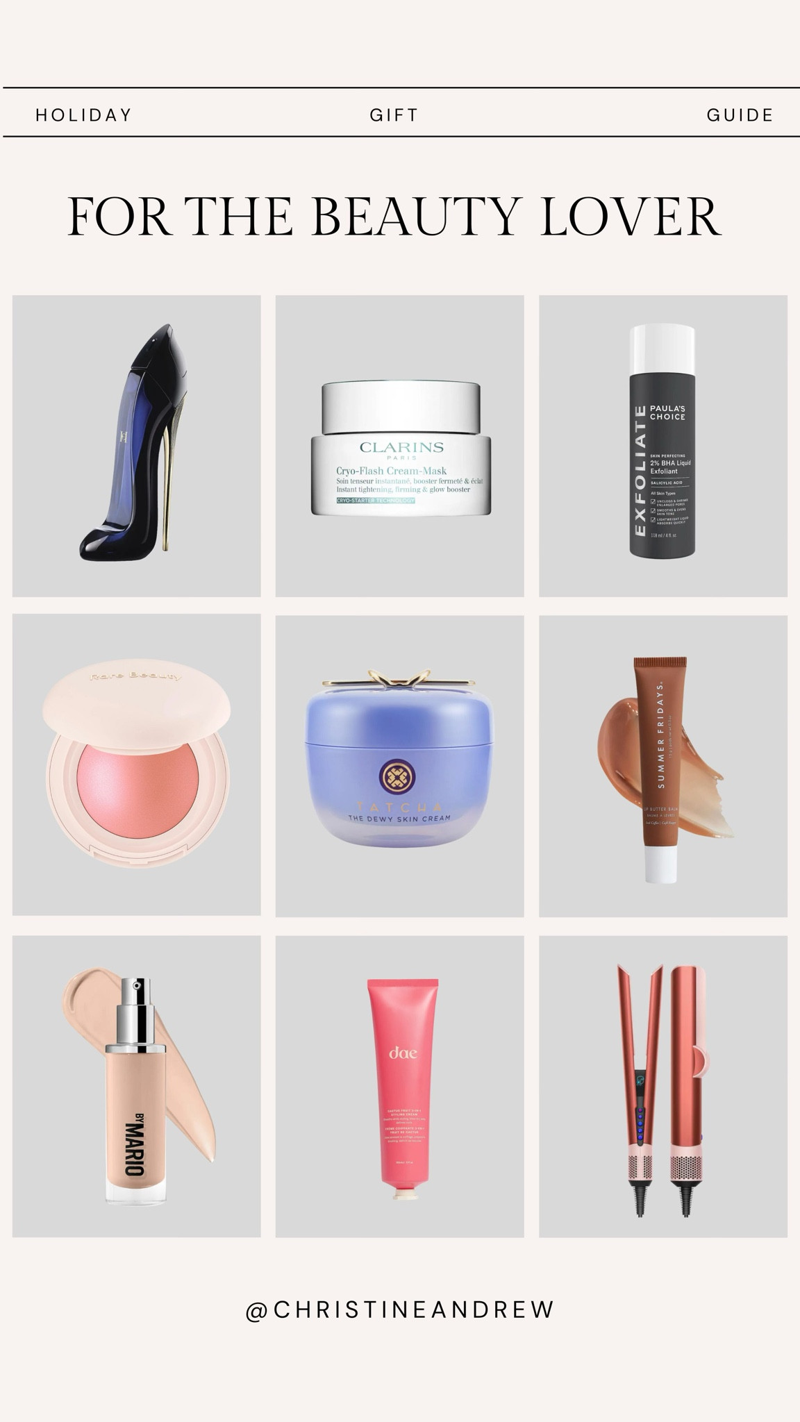 Holiday gift guide for the beauty lover ✨

Gift guide, gift for her, beauty gift, Christmas gift for her, tatcha, perfume, summer Fridays, Sephora gifts, rare beauty blush, makeup by Mario foundation, Dyson airstrait, Clarins face mask, gift exchange gift, dae hair, beauty favorites, beauty routine, makeup routine, Christine Andrew 

#LTKHoliday #LTKBeauty #LTKGiftGuide