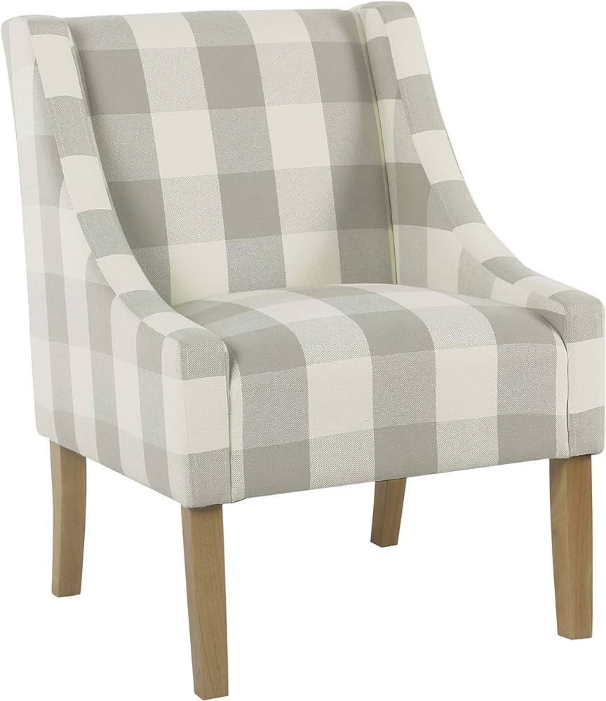 HomePop Modern Swoop Arm Accent Chair, Gray and White Plaid | Amazon (US)