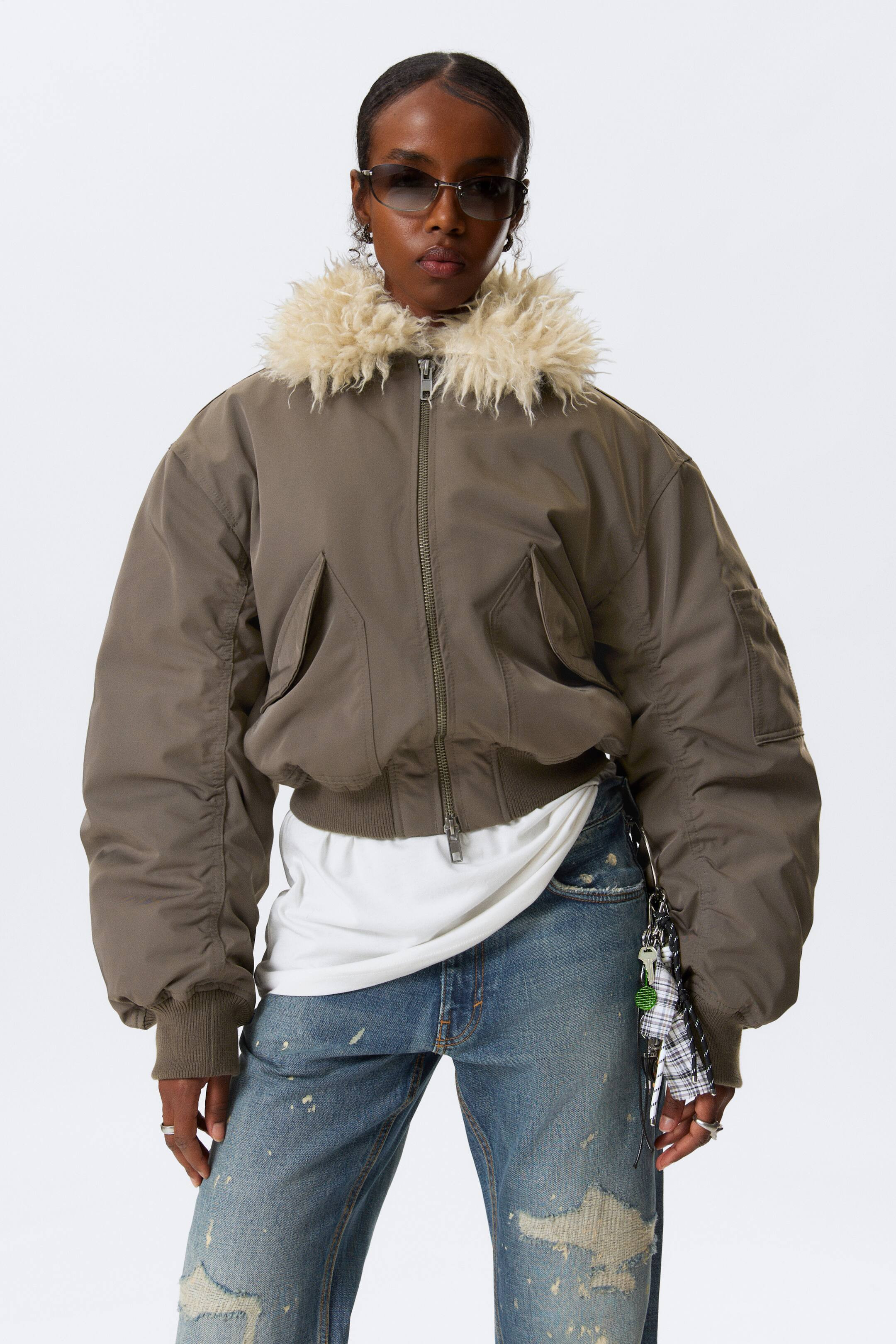 Faux Fur Collar Bomber Jacket | H&M (UK, MY, IN, SG, PH, TW, HK)
