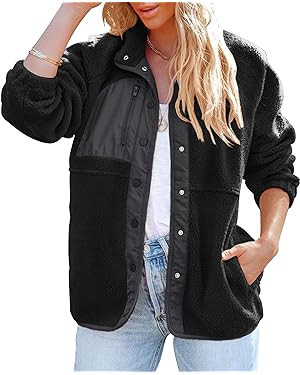 ZESICA Women's Fall Winter Sherpa Fleece Jacket Casual Long Sleeve Button Down Fuzzy Shacket Oute... | Amazon (US)
