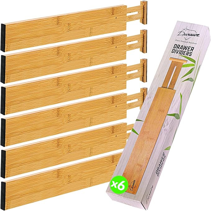 Drawer Dividers Bamboo Kitchen Organizers Set of 6 - Spring Loaded Drawer Divider Adjustable & Ex... | Amazon (US)