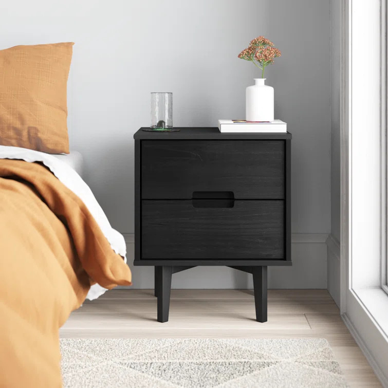 Aizlyn Mid-Century Modern Solid Wood Groove-Handle Nightstands (Set of 2) | Wayfair North America