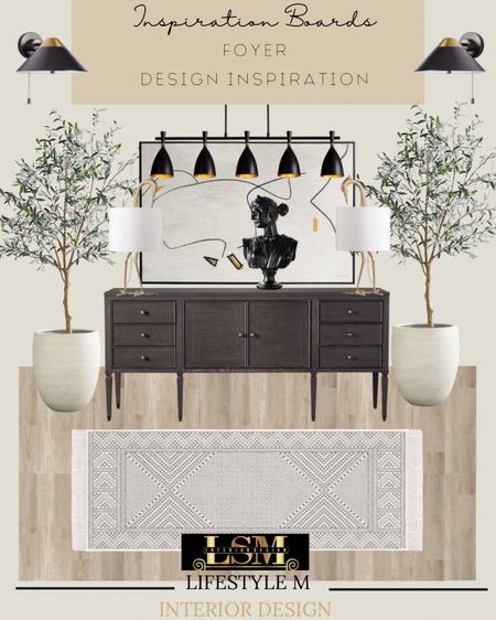 Foyer design inspiration. Recreate the look at home. Shop below. Foyer runner, console table, table decor, table lamp, wall sconce light, foyer chandelier, planter, faux olive tree, wall art. 

#LTKSeasonal #LTKhome #LTKstyletip