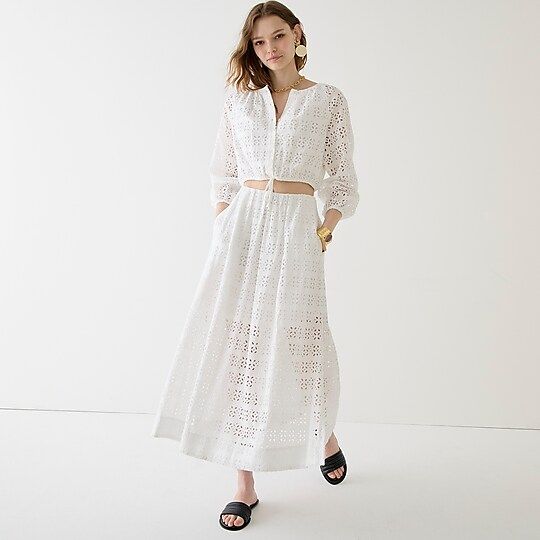 Linen maxi skirt in eyelet | J.Crew US