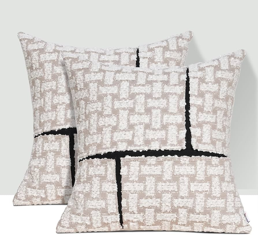 Set of 2 Black Stripes Pillow Covers 18x18 Inches Soft Cozy Boucle Patchwork Pillowcase Luxurious... | Amazon (US)