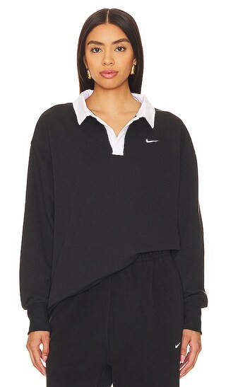 Essential Oversized Long Sleeve Polo in Black & White | Revolve Clothing (Global)