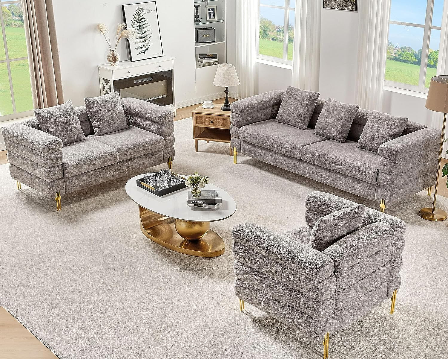 Papajet Modern Sofa Couch, 3 Piece Set 24''Extra Deep Seat Sectional Sofa for Living Room, 85 inc... | Walmart (US)