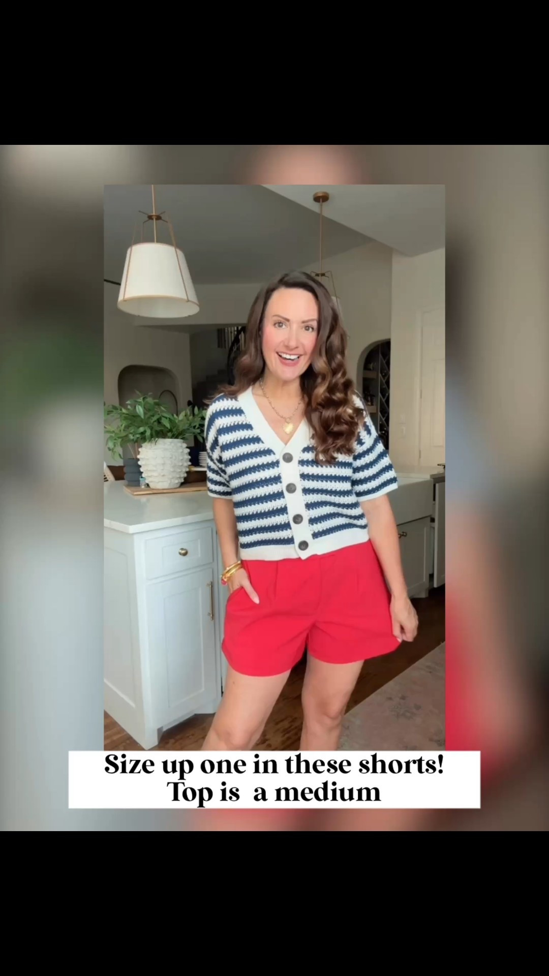 Size up one in the shorts! Wearing a medium in this cute striped sweater top
.


#LTKOver40 #LTKSaleAlert #LTKFindsUnder50