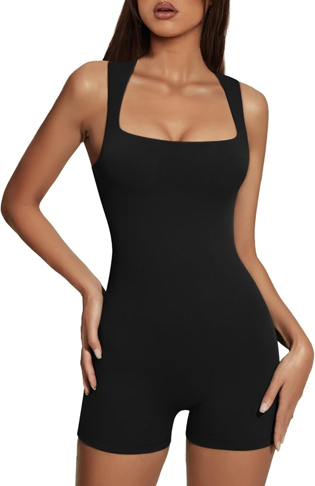 AUTOMET Womens Jumpsuits Unitard Bodysuits Shorts Rompers Tummy Control Sleeveless Seamless Yoga ... | Amazon (US)