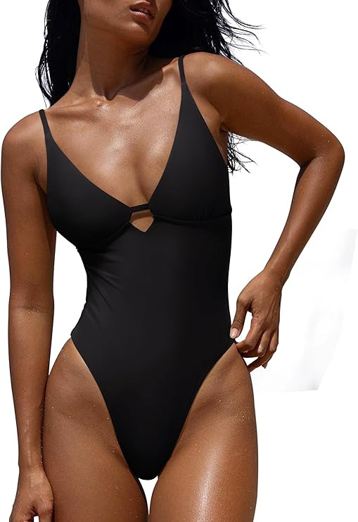 LASLULU Women's Sexy One Piece Swimsuits V Neck Padded Bathing Suit Modest Front Cutout Open Back... | Amazon (US)