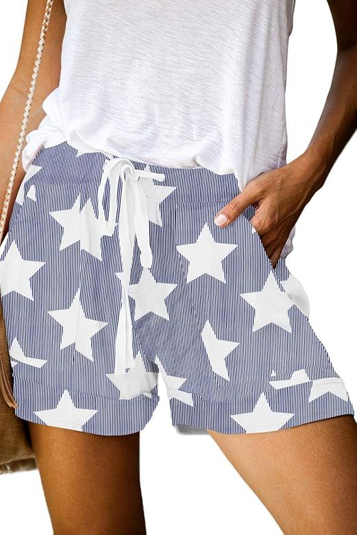 QUEEN PLUS Womens Casual Shorts Comfy Elastic Waist Drawstring Pocket Shorts Pants | Amazon (US)