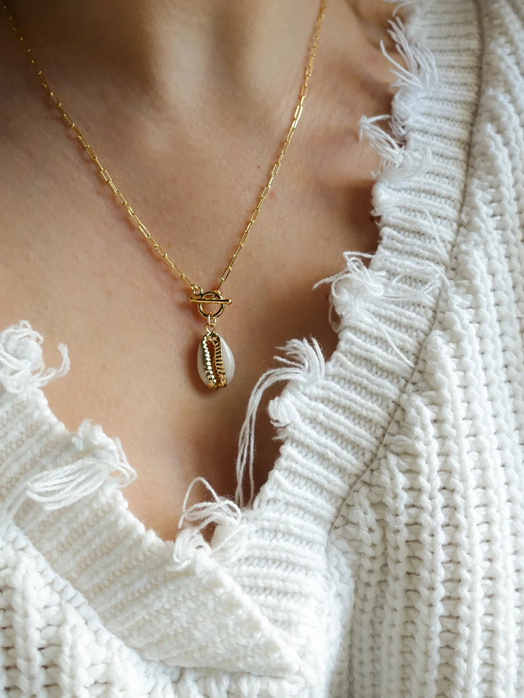 Cowrie Shell Necklace Gold Seashell Jewelry Toggle Clasp Necklace Modern Layering Necklace Cowry ... | Etsy (US)