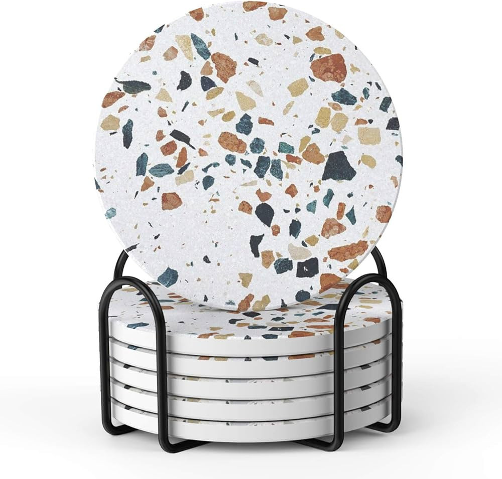 LIFVER Coasters for Drinks, Absorbent Coasters with Holder Set of 6, Avoid Furniture Being Scratc... | Amazon (US)