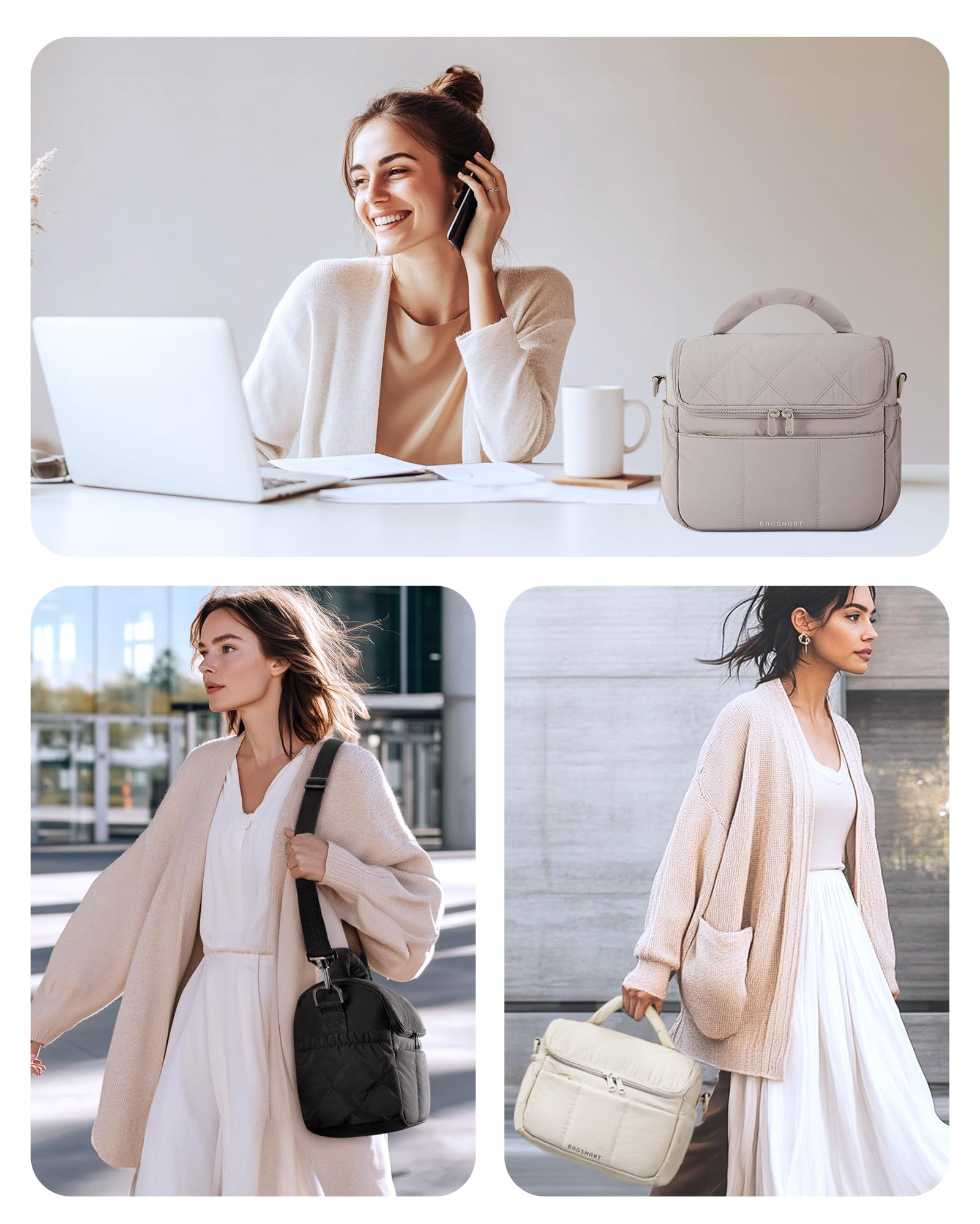 BAGSMART Insulated Lunch Bags for Women, Cute Quilted Lunch Box, Lightweight Puffy Padded Waterpr... | Amazon (US)