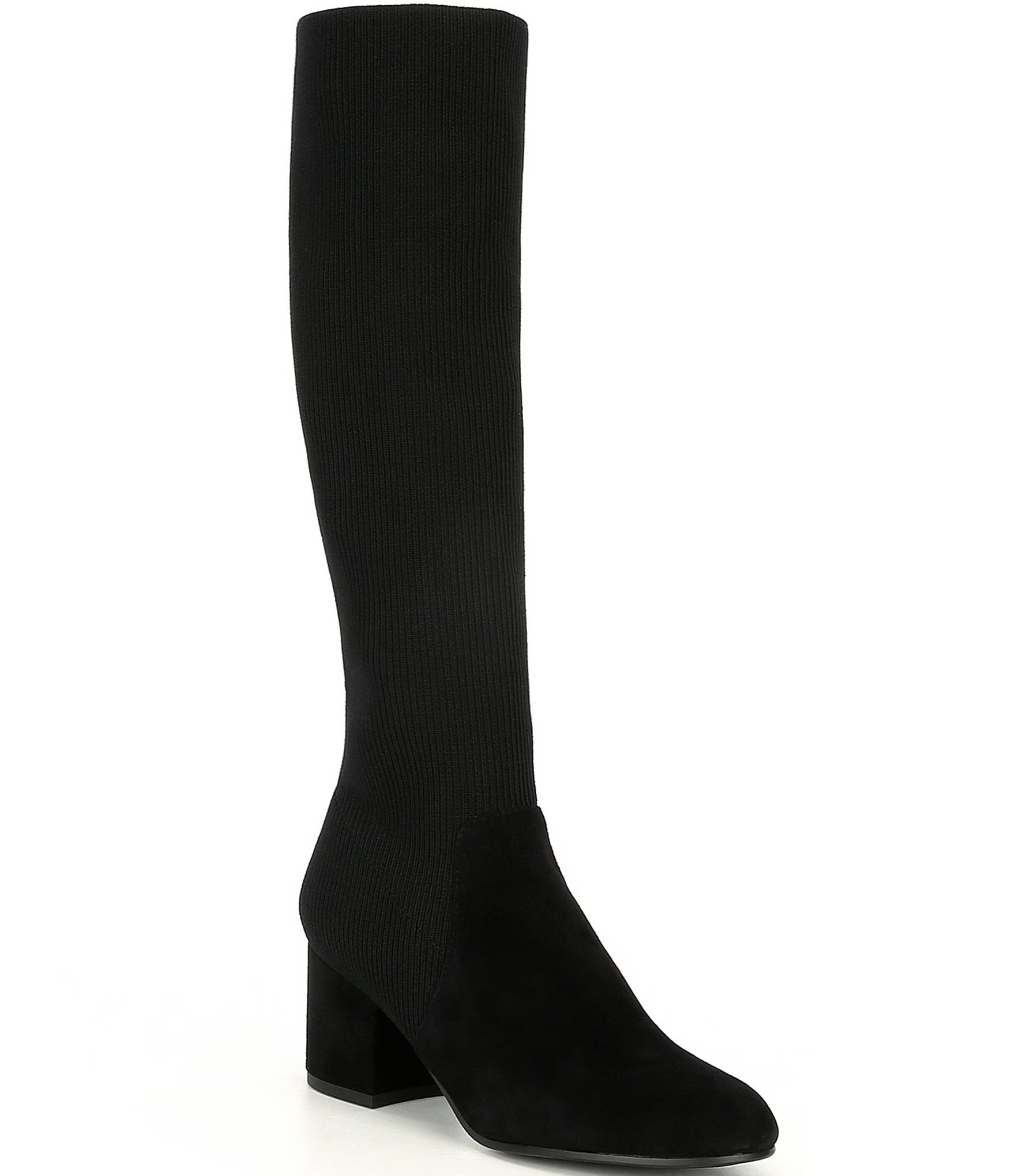 Most Tall Suede Stretch Knit Block Heel Boots | Dillards