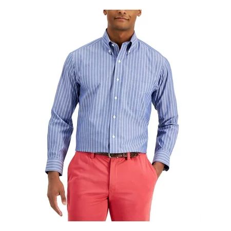 CLUBROOM PERFORMANCE Mens Blue Striped Collared Classic Fit Button Down Shirt 18- 34\35 | Walmart (US)