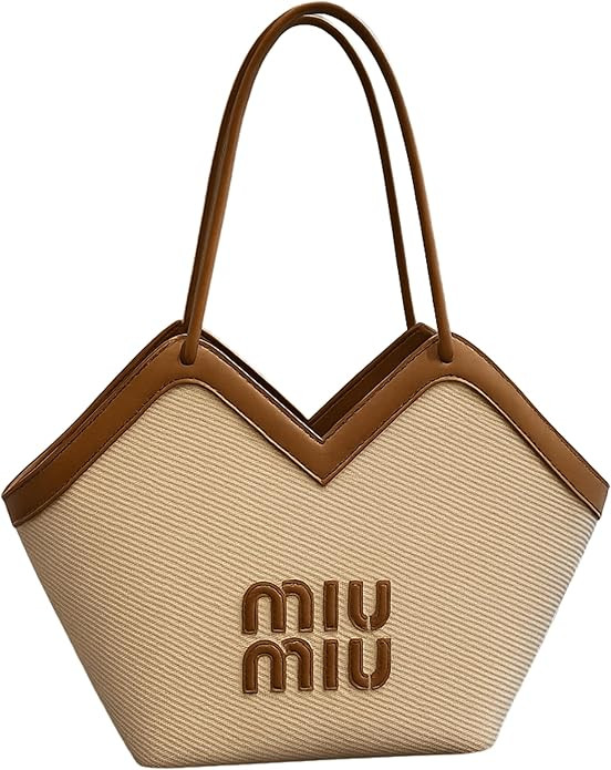 Beige V-Cut Structured Tote Bag for Women | Style Canvas Handbag with Tan PU Leather Handles | Amazon (US)
