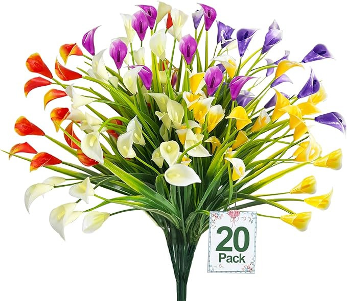 TURNMEON 20 Bundles Calla Lily (400 Heads) Artificial Flowers for Outdoors, Fake Plants UV Resist... | Amazon (US)
