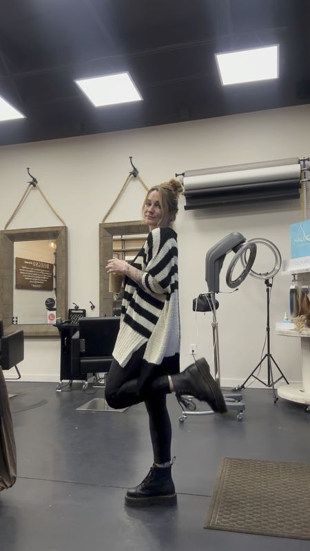 What I do when I’m the first one in the salon on a Saturday😆 
Fall Outfits// oversized cardigan, leather leggings and chunky boots 

#LTKVideo #LTKfindsunder100 #LTKstyletip