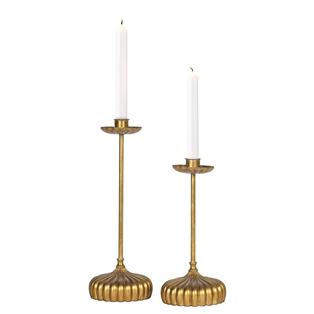 Regina Andrew Clove French Country Antique Gold Leaf Candle Holder - Set of 2 | Kathy Kuo Home
