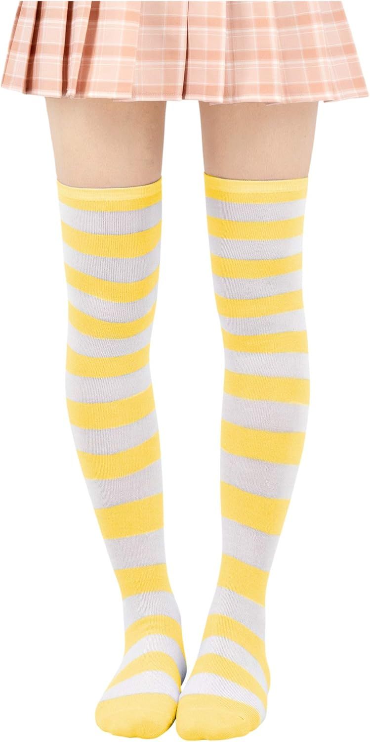 DAZCOS Striped Stockings Over Knee Thigh High Socks Anime Preppy Socks Multi color | Amazon (US)