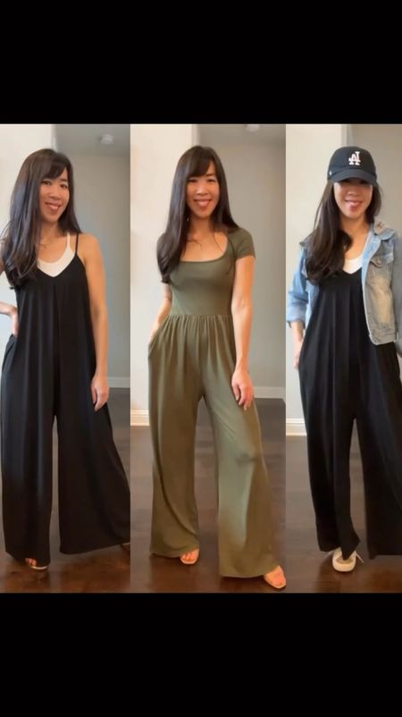 Amazon jumpsuits - wearing a size S in the black jumpsuit and a size XS in the olive green jumpsuit 

#LTKSeasonal #LTKover40 #LTKfindsunder50