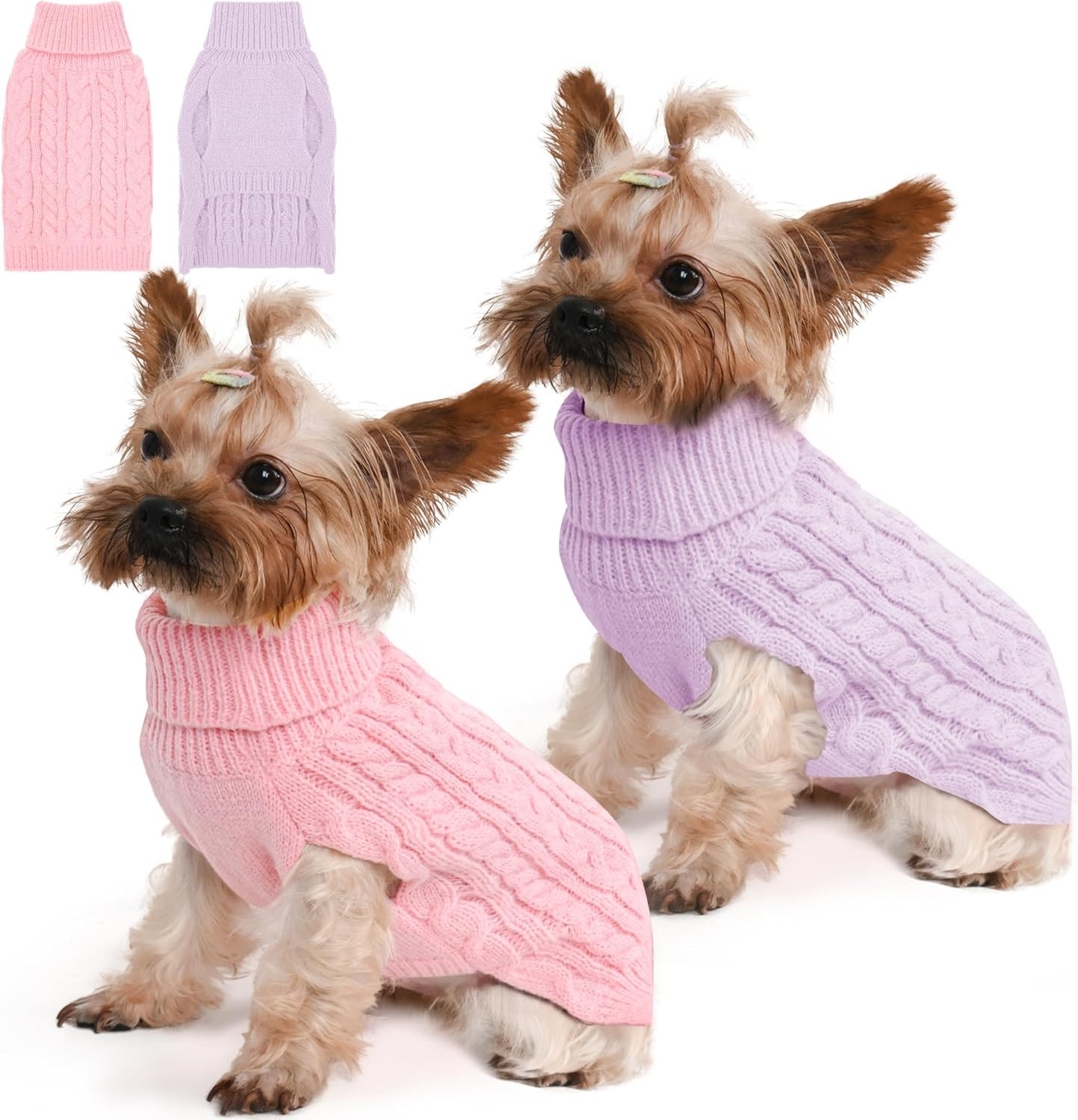 2 Pack Dog Sweaters for Small Dogs Winter Turtleneck Pullover Cable Knit Fleece Stretch Puppy Dog... | Amazon (US)
