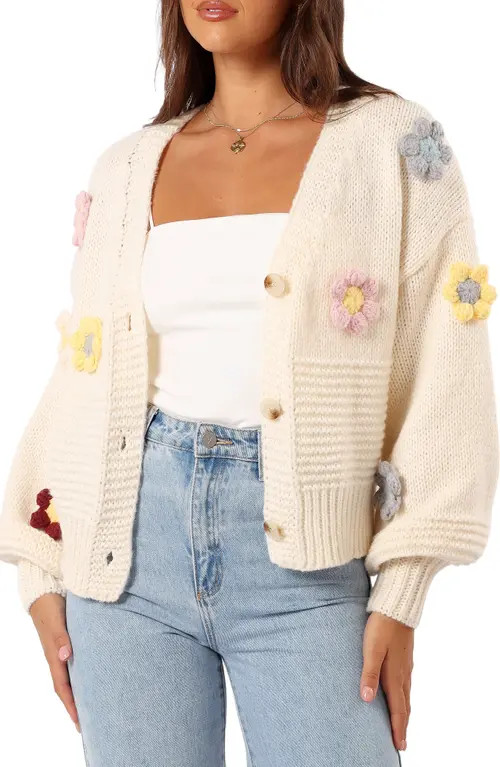 Petal & Pup Sienna 3D Flower Cardigan in Cream at Nordstrom, Size Small/medium | Nordstrom
