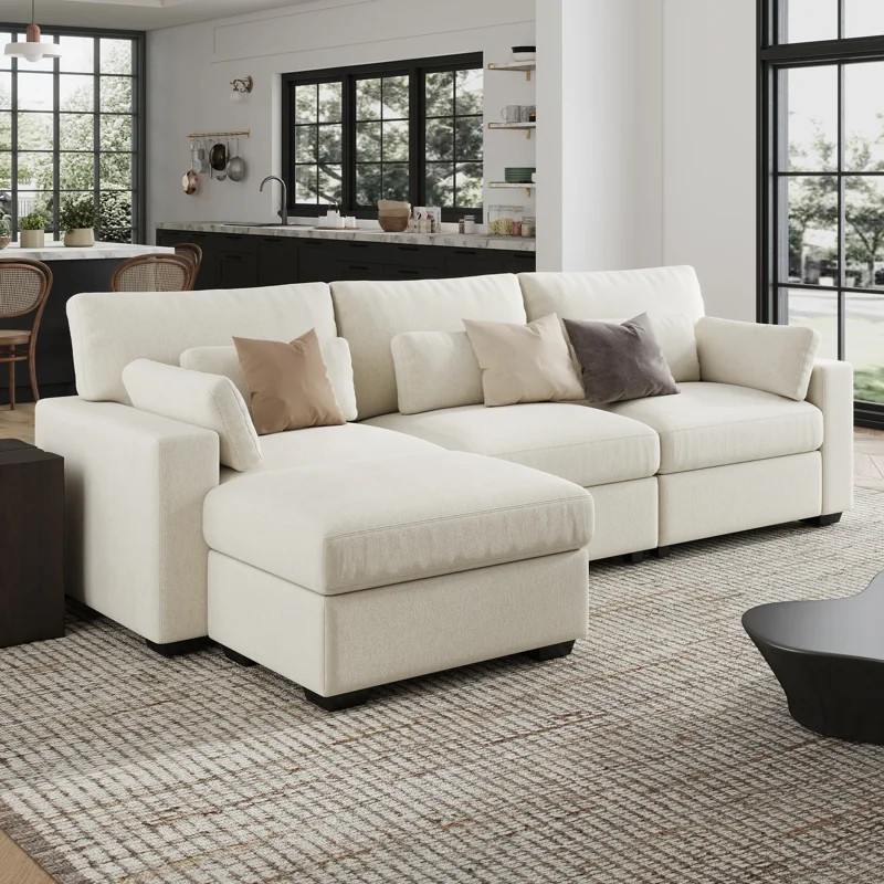Simple Modern 113'' Modular Sectional 3 Seats with Ottoman,High Density Foam | Wayfair North America