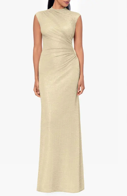 Betsy & Adam Metallic Ruched Sheath Gown in Gold/Gold at Nordstrom, Size 12P | Nordstrom