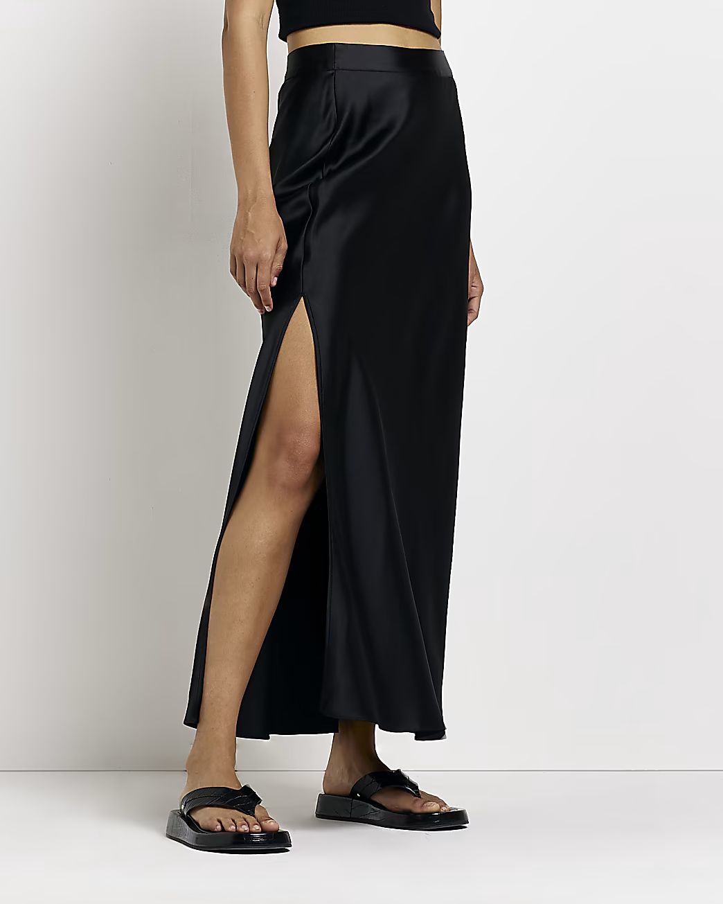 Black satin maxi skirt | River Island (US)