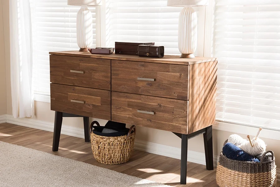 Baxton Studio Selena Mid-Century Modern Brown Wood 4-Drawer Dresser | Walmart (US)