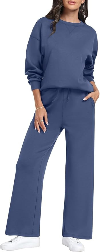 Caracilia Women's 2 Piece Outfits Lounge Sweatsuit Sets Fall Oversized Sweatshirts Wide Leg Sweat... | Amazon (US)