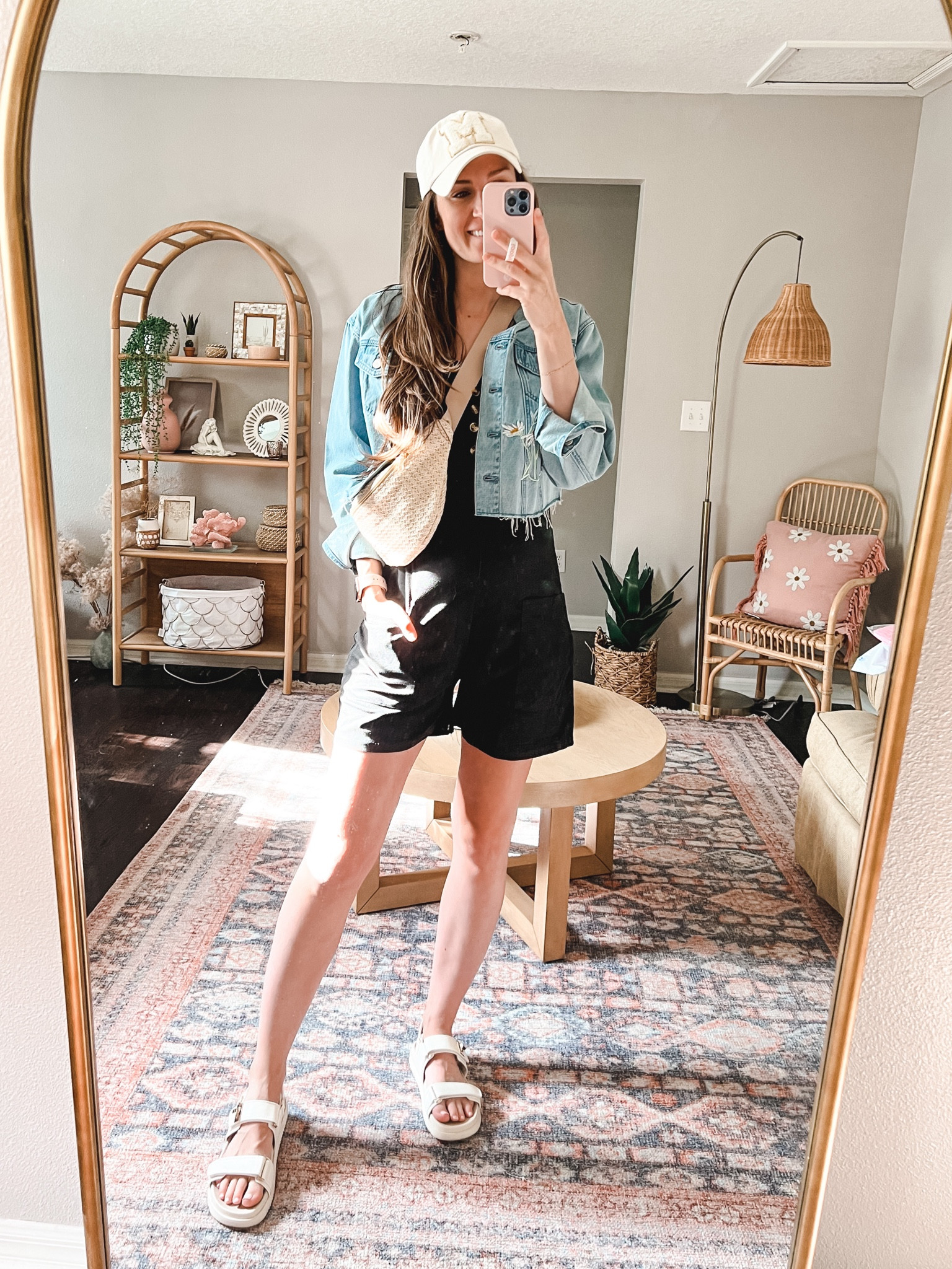 Comfy summer romper & denim jacket outfit.
**sizing:
Romper: M, I sized up for the baby bump
Jacket: 6, I sized up 1
Sandals: 9, I sized up a half size

#bumpfriendly #walmartfashion #amazonfashion 

#LTKunder50 #LTKSeasonal #LTKbump