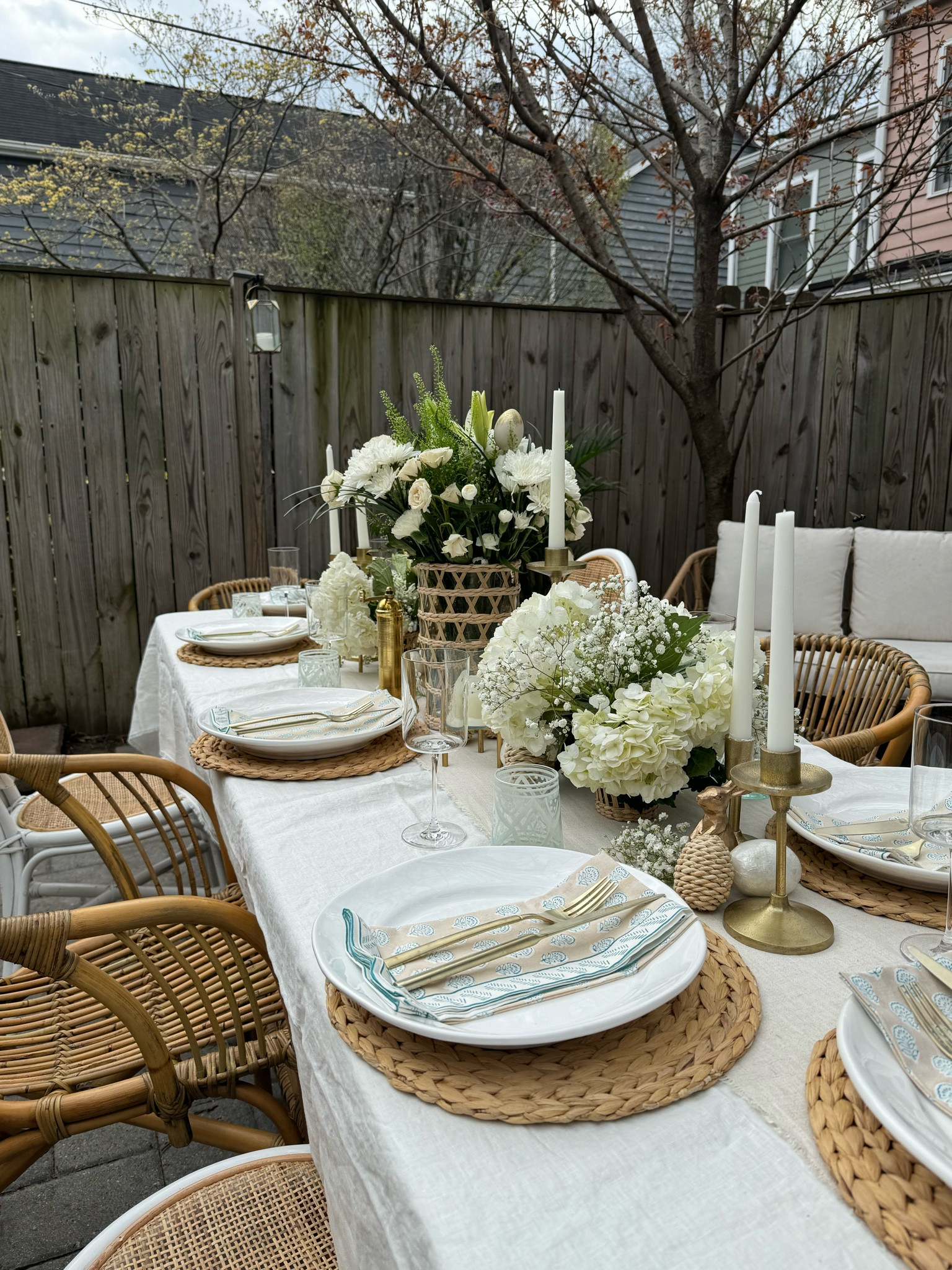 Easter Decor 🐇 Table styling for Easter dinner. 

Hosting Easter dinner outside with neutral and gold decor. 

Tablecloth, table runner, woven vases, rattan decor, cane decor, gold taper candle holders, target decor, target style, Amazon home, Amazon finds, Easter, Easter dinner, Easter decorating, bunny decor  

#LTKParties #LTKHome #LTKSeasonal
