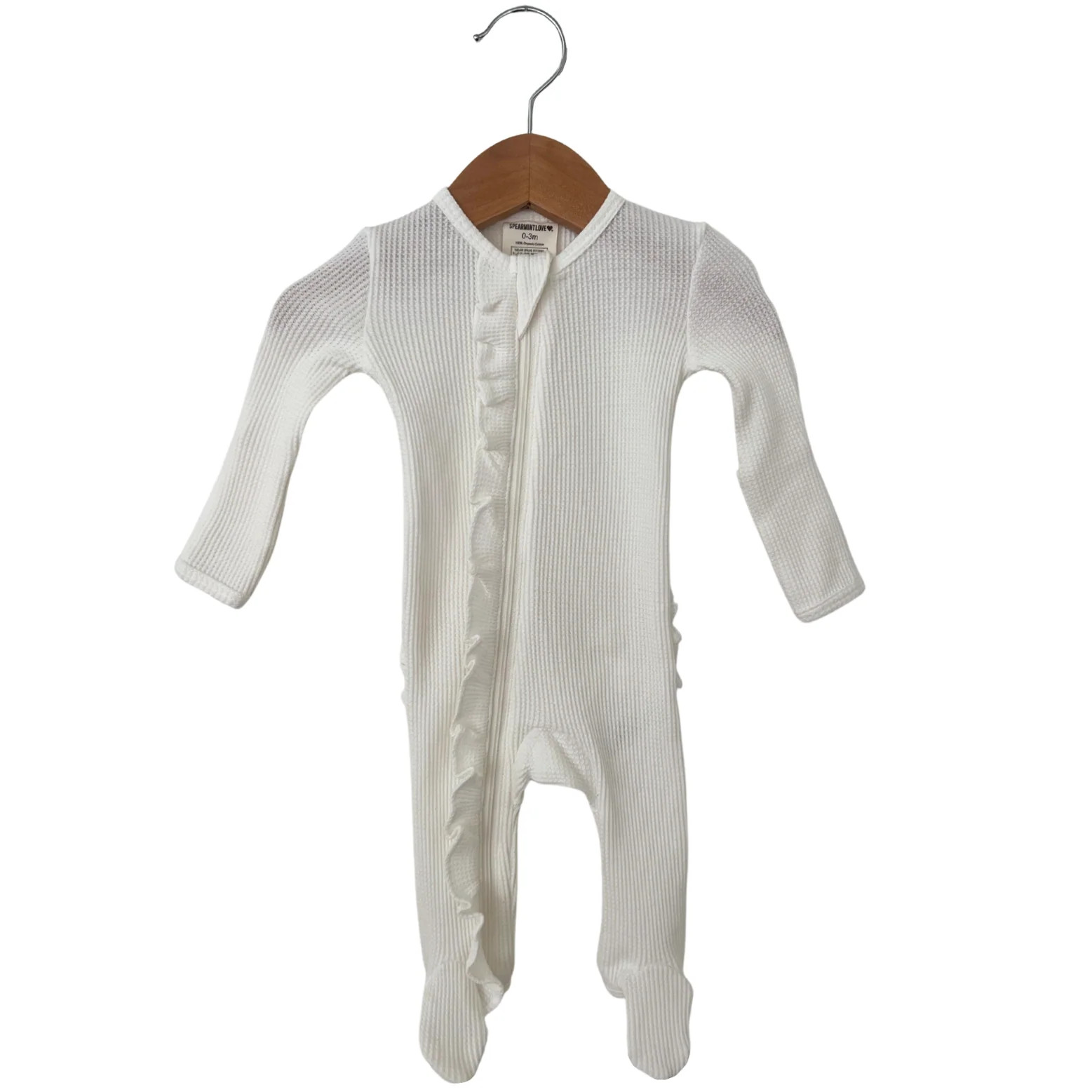 Organic Waffle Ruffle Zip Footie, Winter White | SpearmintLOVE