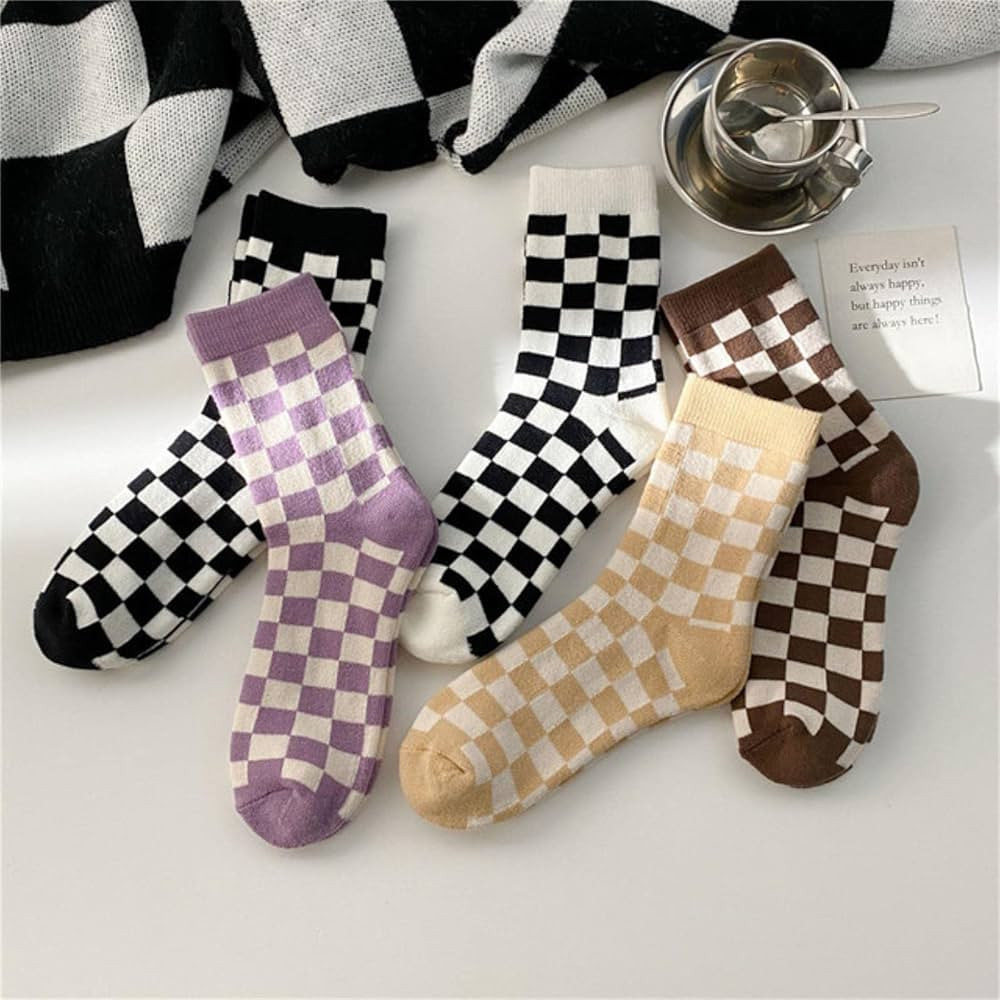 5Pairs lot Thick Warm Wool Women Checkerboard Socks Geometric Checkered Socks Hip Hop Cotton Unis... | Amazon (US)