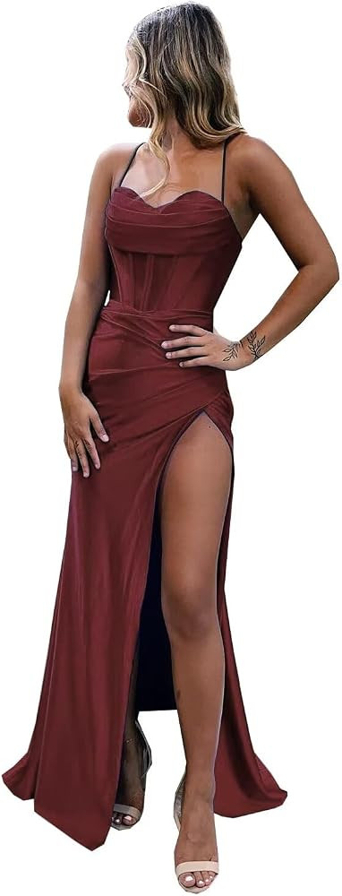 Mermaid Prom Dresses with Slit 2026 Plus Size Satin Long Evening Formal Dresses for Women Cocktai... | Amazon (US)